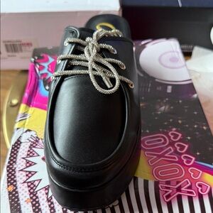 Cape Robbin Black Platform Loafers with Silver Laces